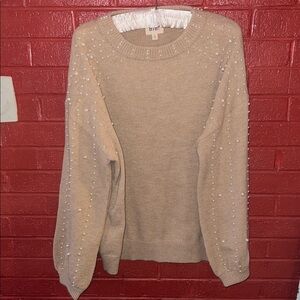 Beige Sweater with Pearl Accents